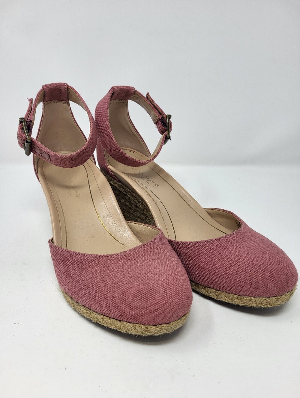 Vionic Amy Pink Espadrille Wedge Heels with Ankle Strap Women's size 8